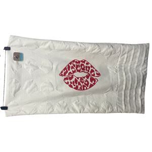 Hand Printed Upcycled Valentine Leopard Spot Kiss Lips King Size Pillow Sham